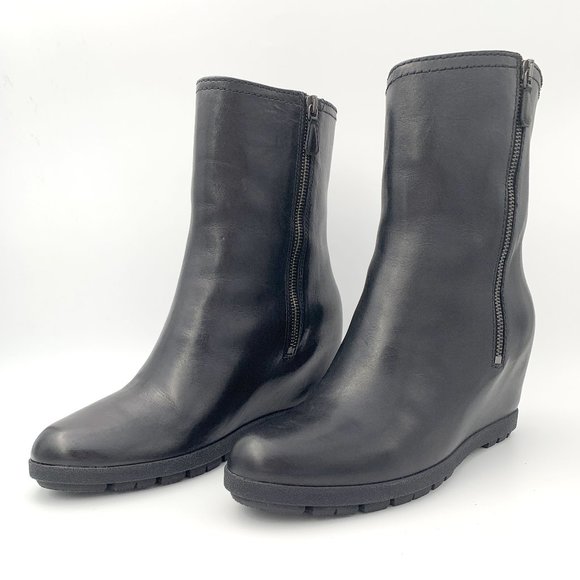 Prada Soft Calf Wedge Ankle Boots/Booties Black size 10.5/40.5 - Picture 2 of 6